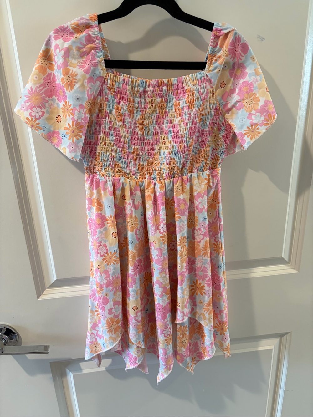Floral Smocked Summer Dress in Pink & Peach